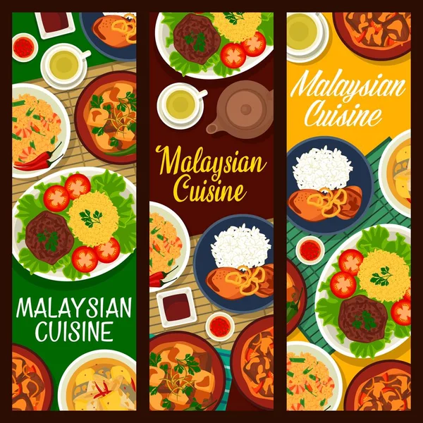 Banderas Comida Malaya Platos Cocina Comidas Menú Restaurante Vector Cocina — Vector de stock