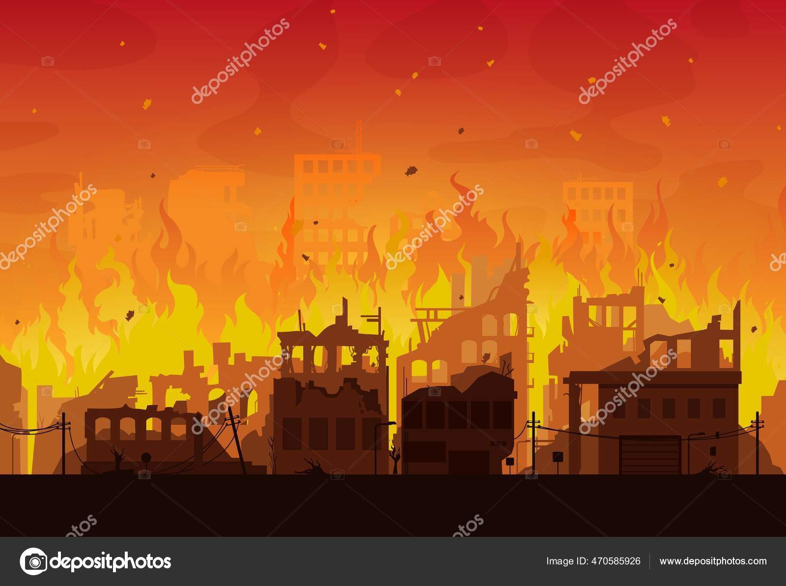Рисунок горящий разрушенный дом