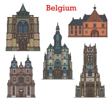 Belçika işaretleri, katedraller ve eski mimari vektör katedraller ve kiliseler. Belçika seyahati Notre Dame Basilique de Tongre, Abdij van Herkenrode manastırı ve Saint Sulpice kilisesi ile yapılmıştır.