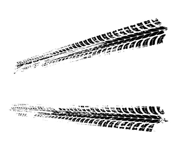 Car or motorbike tire treads vector print, motorsport drag race wheel burned rubber skid and vehicle grungy tracks. Truck tyre tracks graphic pattern, rally or motocross vehicle dirty trails