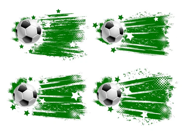 Fútbol Pelota Fútbol Con Trazos Grunge Estrellas Aislado Accesorio Deportes — Vector de stock