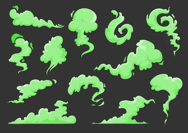 Green Bad Smell Cartoon Clouds Vector Stink Odor Smoke Stench — 스톡 벡터