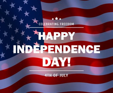 Amerika 'nın 4 Temmuz Bağımsızlık Günü tebrik kartı ya da posterinin bayrak vektör geçmişi. Amerika Birleşik Devletleri 'nin ulusal bayrağını sallamak, vatanseverlik bayramı, Bağımsızlık Bildirgesi