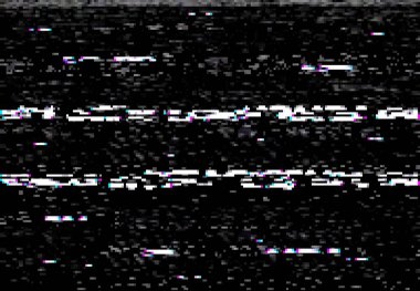 VHS video screen with glitch effect, distortion lines and noise. Vector corrupted camera film or digital video system black background with random noise and horizontal distorted stripes, no signal clipart