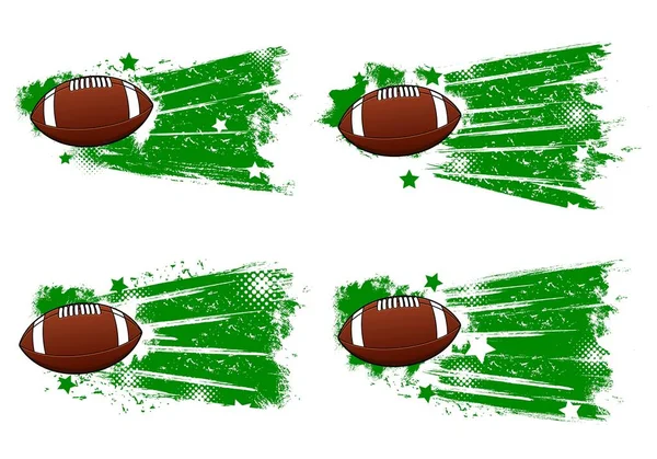 Rugby Voetbal Sport Grunge Spandoeken Amerikaans Voetbal Rugbybal Groene Verf — Stockvector