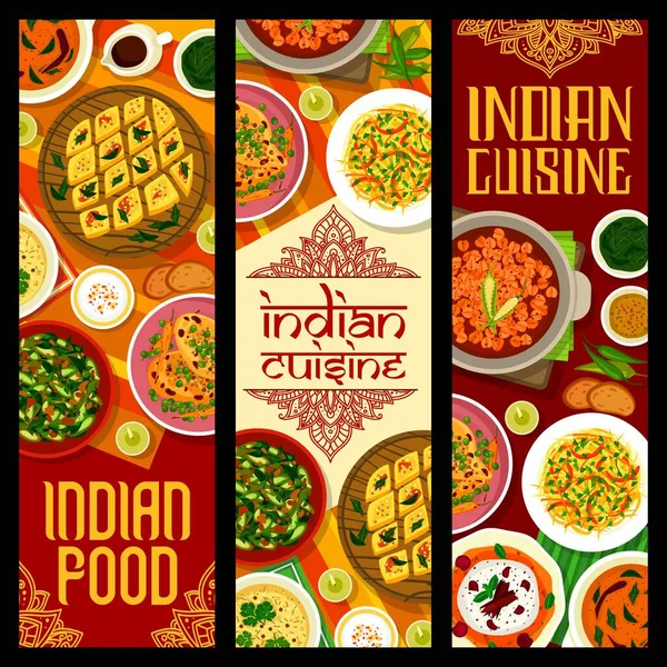 Indian Cuisine Food Meat Vegetable Curry Vector Banners Corn Soup — Stock Vector