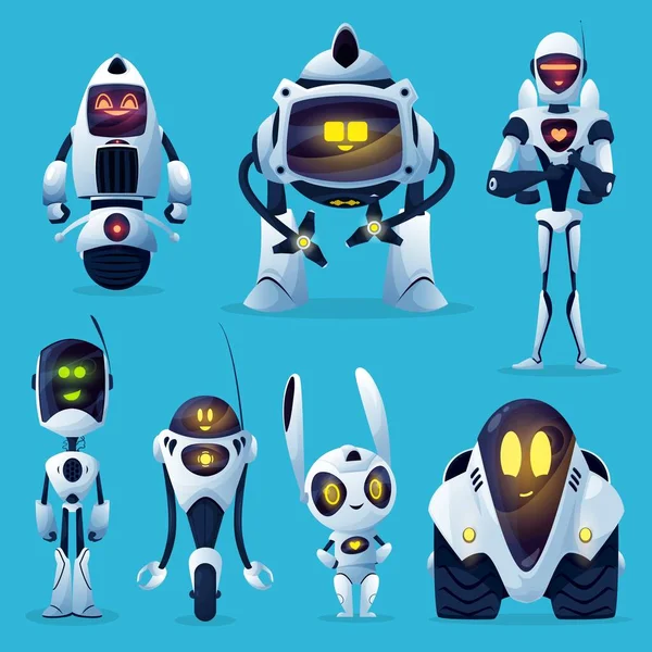 Moderne Robot Stripfiguren Met Vector Witte Kunstmatige Intelligentie Bots Leuke — Stockvector