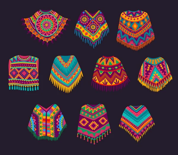 Mexikanischer Poncho Vektor Traditioneller Mexikanischer Kleidung Dekoriert Mit Hellem Ethnischen — Stockvektor