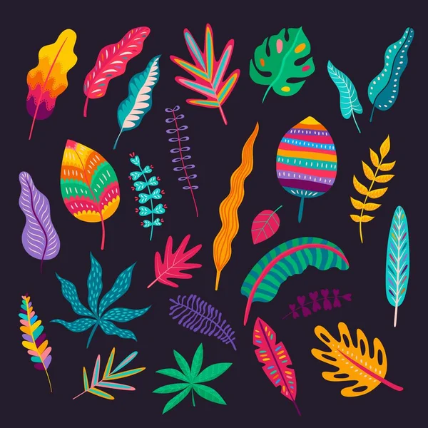墨西哥风格的叶子和植物 是墨西哥传统花卉装饰的载体 热带异国情调植物和树木的多彩的叶子 有明亮圆点和条纹的民间或族裔几何图案 — 图库矢量图片