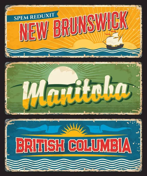 New Brunswick Manitoba Colúmbia Britânica Províncias Regiões Placas Vetoriais Canadenses — Vetor de Stock