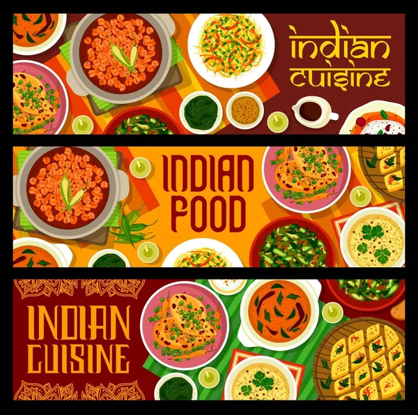 Indyjskie Przyprawy Wektor Żywności Banery Azjatyckiej Kuchni Warzyw Curry Mięsa — Wektor stockowy