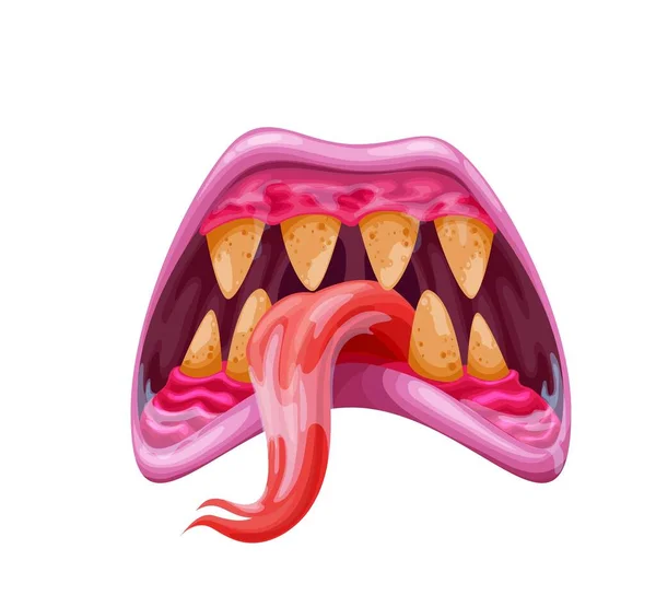 Mordazas Monstruo Dibujos Animados Boca Dientes Lengua Criatura Fantasía Vectorial — Vector de stock