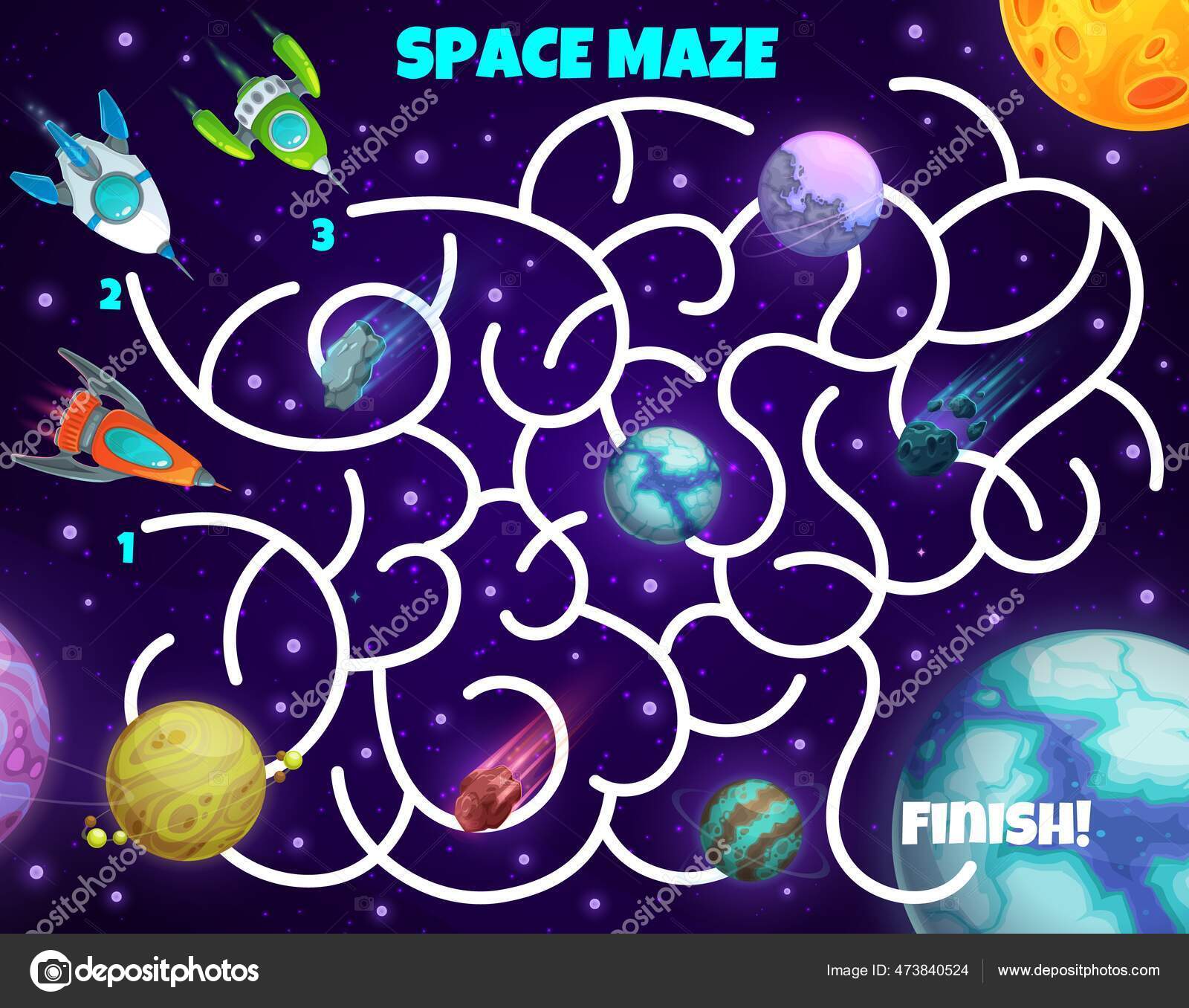 Labyrint Labyrint Kampromskip Planeter Barnevektorspill Med Raketter Rommet  Brettspill Med stockvektor © VectorTradition #473840524, image size:1600x1356