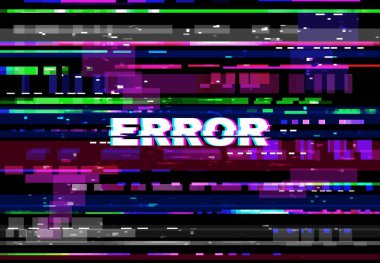 Arıza hata ekranı, VHS video problemi, renk pikselleri ve çizgiler, gürültü arkaplanı. vektör hatasız, rastgele pikselleştirilmiş renkli arkaplan. Klasik dijital bozulma, dağınık gürültülü desen