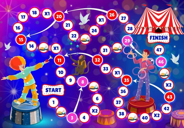 Shapito Τσίρκο Παιδιά Επιτραπέζιο Παιχνίδι Διάνυσμα Βήμα Παιχνίδι Βοηθήσει Τους — Διανυσματικό Αρχείο