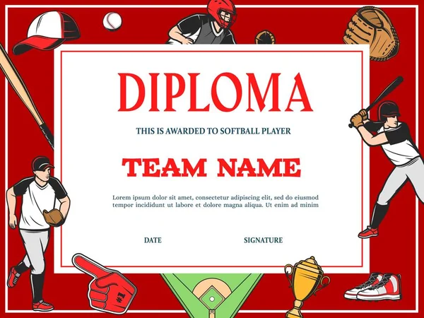 Diploma Béisbol Certificado Premio Del Equipo Deportivo Apreciación Copa Victoria — Archivo Imágenes Vectoriales