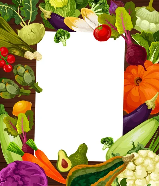 Сельскохозяйственные Овощи Вегетарианская Диета Рецепт Рамки Векторные Кабачки Цветная Капуста — стоковый вектор