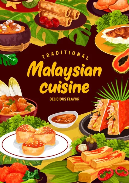 Poster Vektor Masakan Malaysia Berisi Makanan Nasi Dan Sayuran Dengan - Stok Vektor
