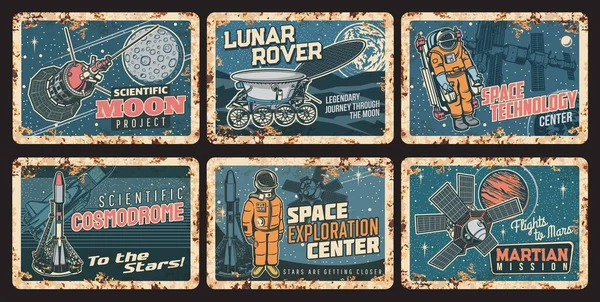 Vesmírné Vědy Rezavé Kovové Desky Měsíční Výzkum Lunární Rover Kosmodrom — Stockový vektor