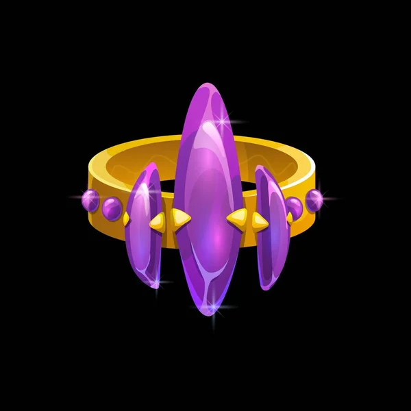 Magische Ring Met Paarse Edelstenen Vector Tovenaar Tovenaar Heks Gouden — Stockvector