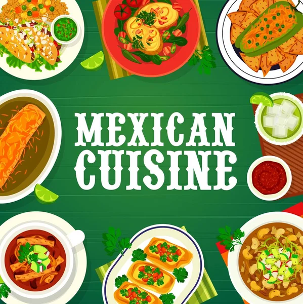 Mexican Food Cuisine Menu Cover Mexico Restaurant Dishes Meals Vector — Stock Vector