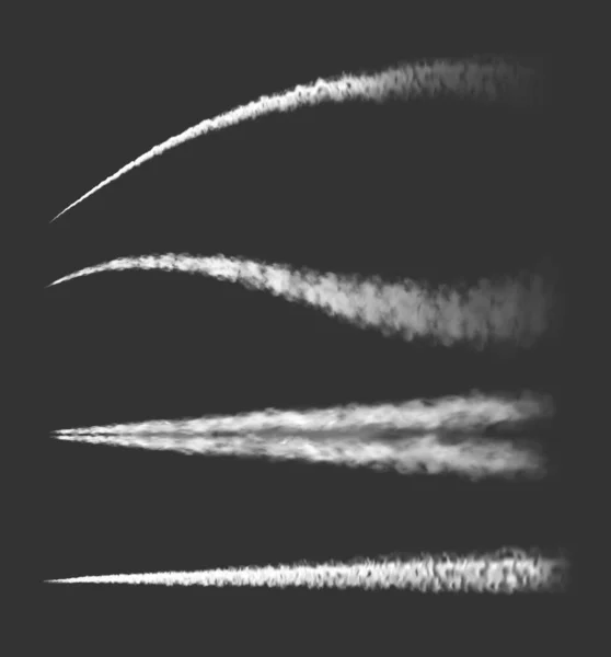 비행기의 비행기 제트와 흔적은 현실적 구름을 비행기 대기혹은 우주선 로케트 — 스톡 벡터