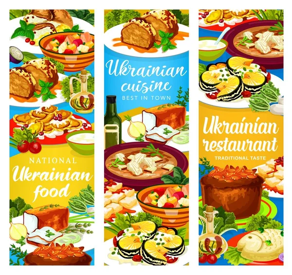 Ukrajinská Kuchyně Vektor Tradiční Sádlo Kořením Kuřecí Nudle Smazhenina Sleď — Stockový vektor