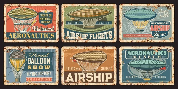 Vuelo Aéreo Museo Aeronáutica Placas Metálicas Oxidadas Aire Vintage Globos — Vector de stock