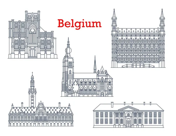 比利时的地标 旅游建筑以及鲁汶和奥里希特矢量图标建筑 比利时著名的圣彼得或圣彼得教堂 大学和教宗学院 — 图库矢量图片