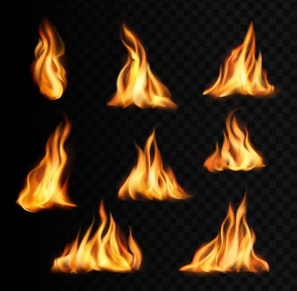 Brennende Flammen Und Wege Lagerfeuer Vektor Zungen Fackelflammen Lagerfeuer Leuchten — Stockvektor
