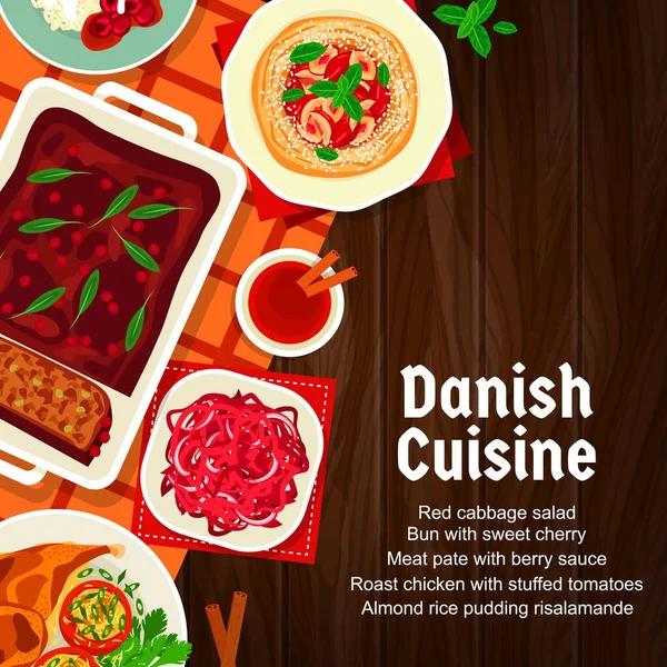 Δανέζικο Μενού Τροφίμων Καλύπτουν Πιάτα Εστιατόριο Και Γεύματα Διάνυσμα Παραδοσιακή — Διανυσματικό Αρχείο