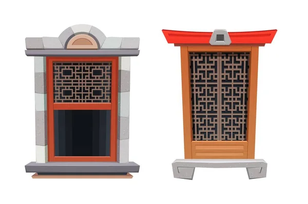 Окно Китайского Храма Крепости Интерьера Здание Китая Древняя Архитектура Вектор — стоковый вектор