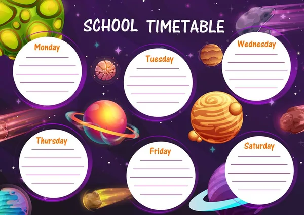 Desenhos Animados Planetas Espaciais Calendário Escolar Desenho Vetorial Educação Das — Vetor de Stock