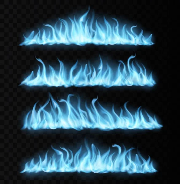 Blaue Realistische Gasfeuerspuren Lange Brennende Zungen Vektor Magische Flammen Brennende — Stockvektor
