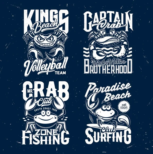 Crab Shirt Print Vector Mockups Cartoon Crabs Funny Sea Food — Stock Vector