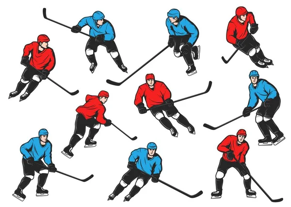 Joueurs Hockey Sur Glace Avec Bâtons Rondelles Patins Joueurs Isolés — Image vectorielle