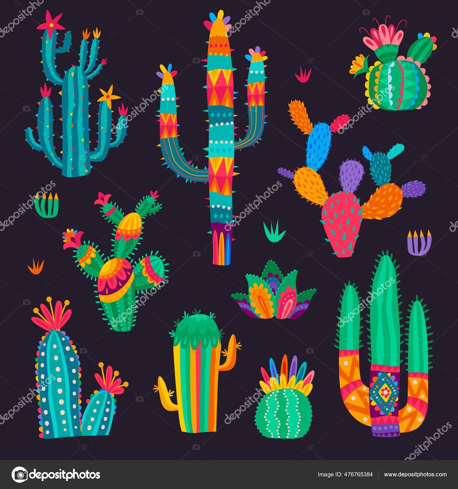 Desenhos Animados Mexicano Cacto Flores Deserto Conjunto Suculento Cactos  Vetoriais imagem vetorial de Seamartini© 476765384