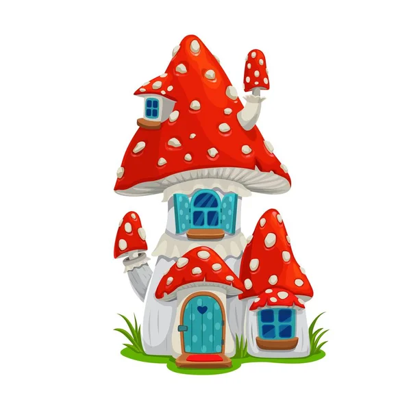 Mushroom Fairy House Dwelling Elf Gnome Vector Fly Agaric Cartoon — Stock Vector