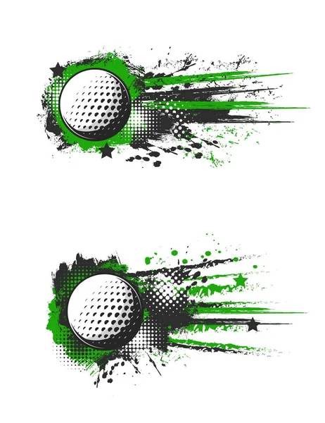 Golf Sport Grunge Banner Nach Einem Schlag Golfball Fliegen Grüne — Stockvektor