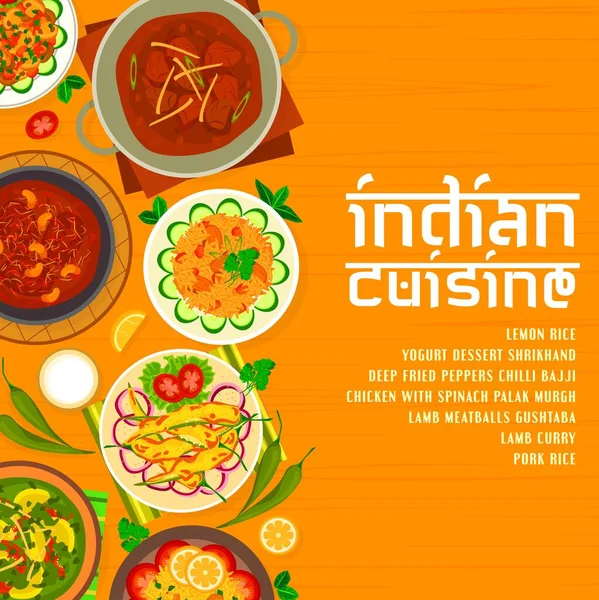 Indian Cuisine Menu Cover Design Template Lemon Rice Deep Fried — Stock Vector