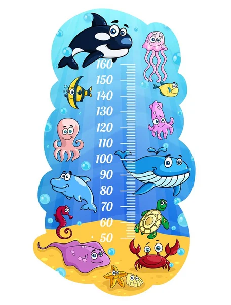 Kids Height Chart Cartoon Sea Animals Growth Measure Meter Cute — Stock Vector
