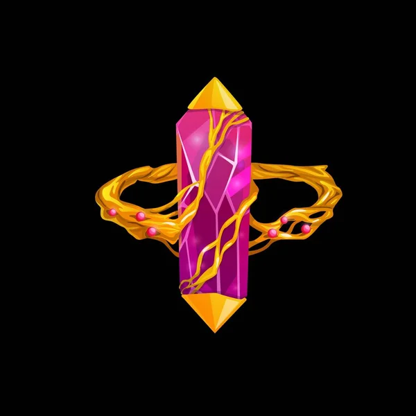 Kouzelný Prsten Růžovým Drahokamem Vektorové Fantasy Šperky Čaroděj Nebo Čarodějnice — Stockový vektor