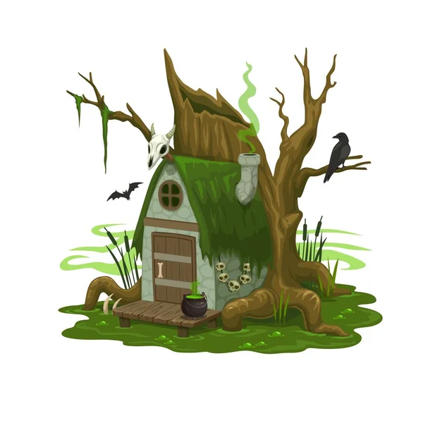Fairy Swamp House Dwelling Wizard Evil Cartoon Vector Building Wooden — Vetor de Stock