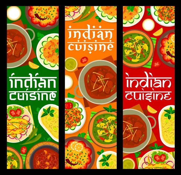 Cozinha Indiana Restaurante Banners Comida Sobremesa Iogurte Shrikhand Almôndegas Cordeiro — Vetor de Stock