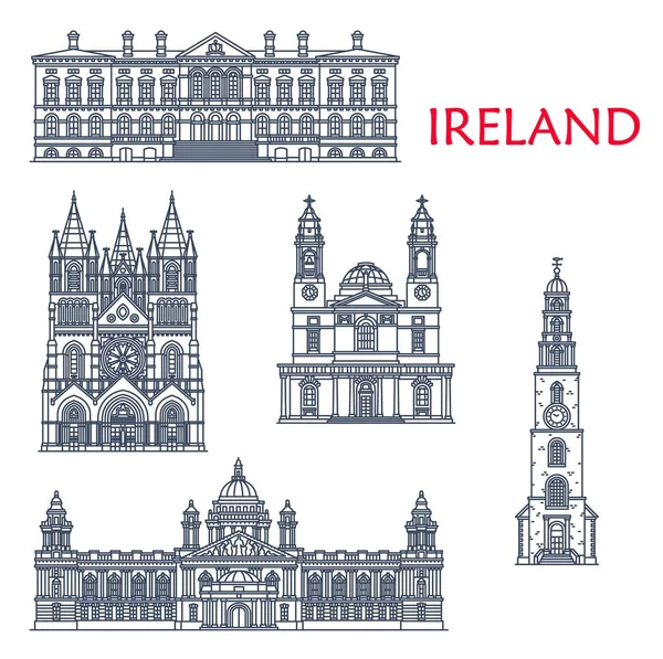 Írország Nevezetességei Belfasti Parafaváros Építészeti Épületei Vektorikonok Történelmi Ókori Városnézés — Stock Vector