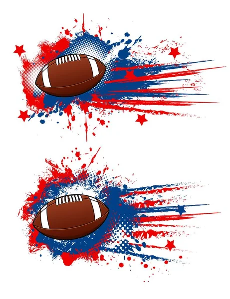 American Football Balls Grunge Sport Design Brown Leather Balls White — Vetor de Stock