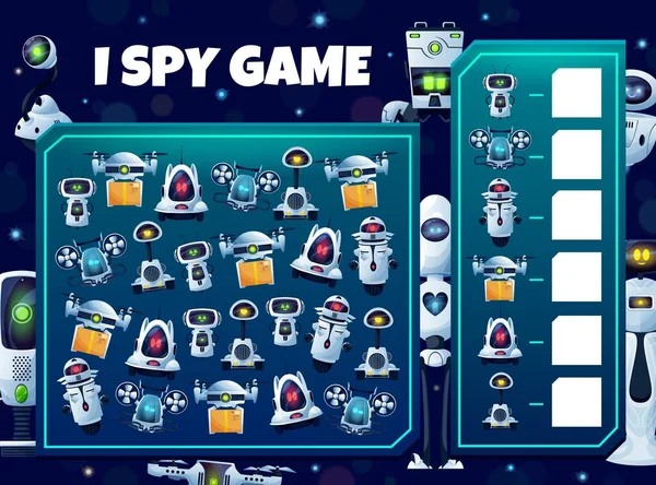 Kinderen Spioneer Spel Met Robots Vector Educatieve Puzzel Met Cyborgs — Stockvector
