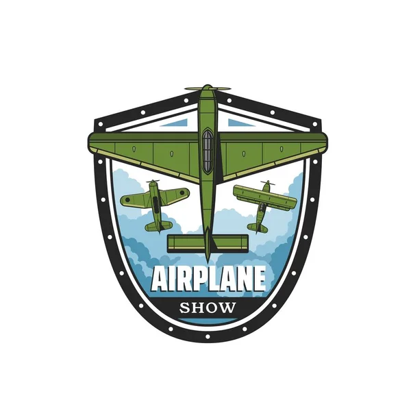 Airplane Show Icon Vector Retro Propeller Planes Biplanes Flying Sky — Stock Vector