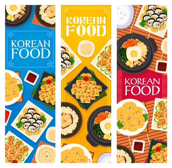 Cocina Coreana Vector Leche Postre Bingsu Arroz Setas Pollo Tortitas — Vector de stock