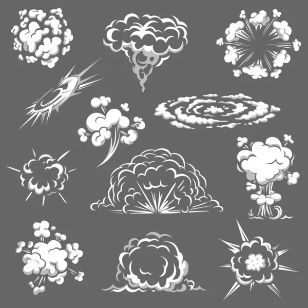 Explosión Bombas Dibujos Animados Nubes Cómicas Humo Blanco Vectorial Aroma — Archivo Imágenes Vectoriales
